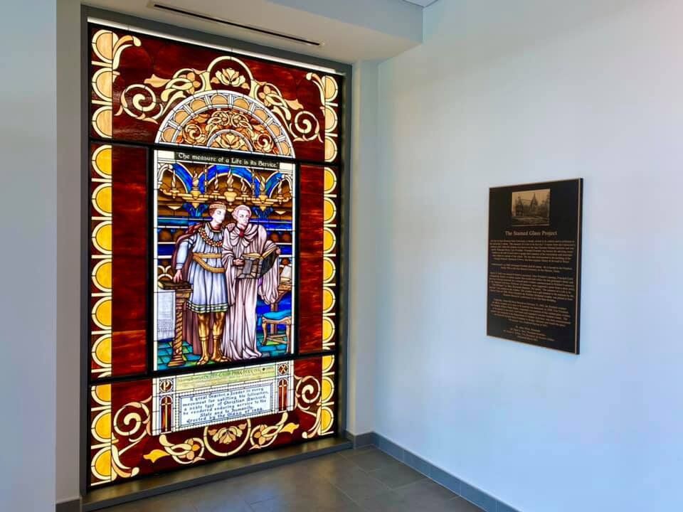 Rising from the ashes: Window honors Sam Houston State's history and motto